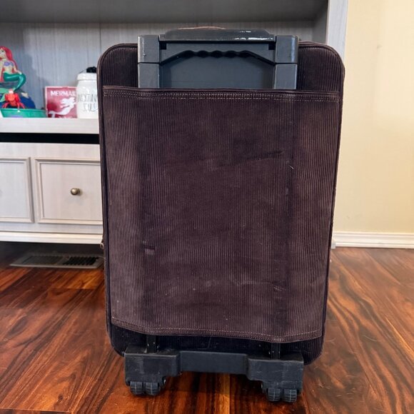 VTG Y2K ROXY Brown Corduroy Rolling Suitcase With Buckle Detail Zippers & Retrac - Picture 3 of 9